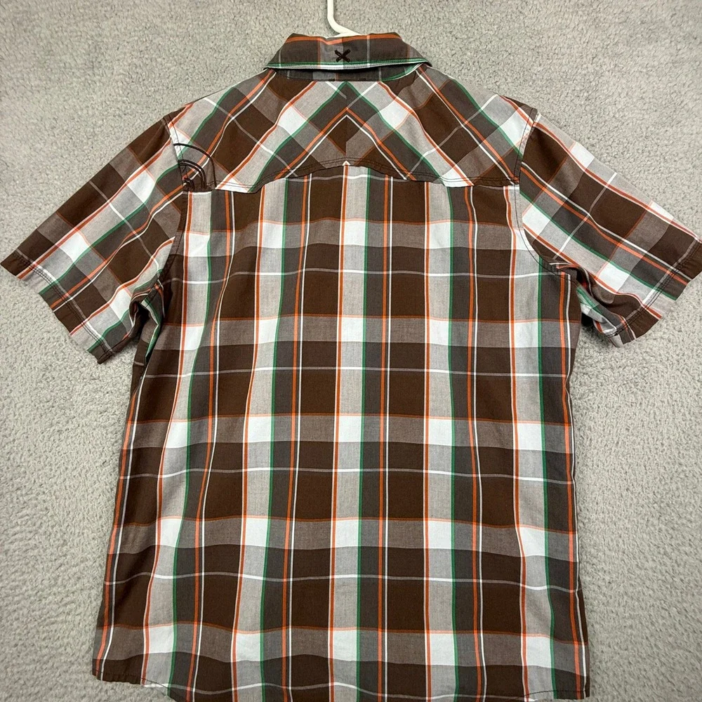 The North Face Mens Plaid Short Sleeve Button Up Shirt M Brown‎ Green Orange